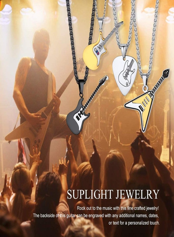 Suplight Stainless Steel Black Guitar Pick Necklace for Men Waterproof Guitar Picks Holder Pendant Plectrum Music Note Necklace Musical Guitarist Jewelry Gift for Women Men - Image 3